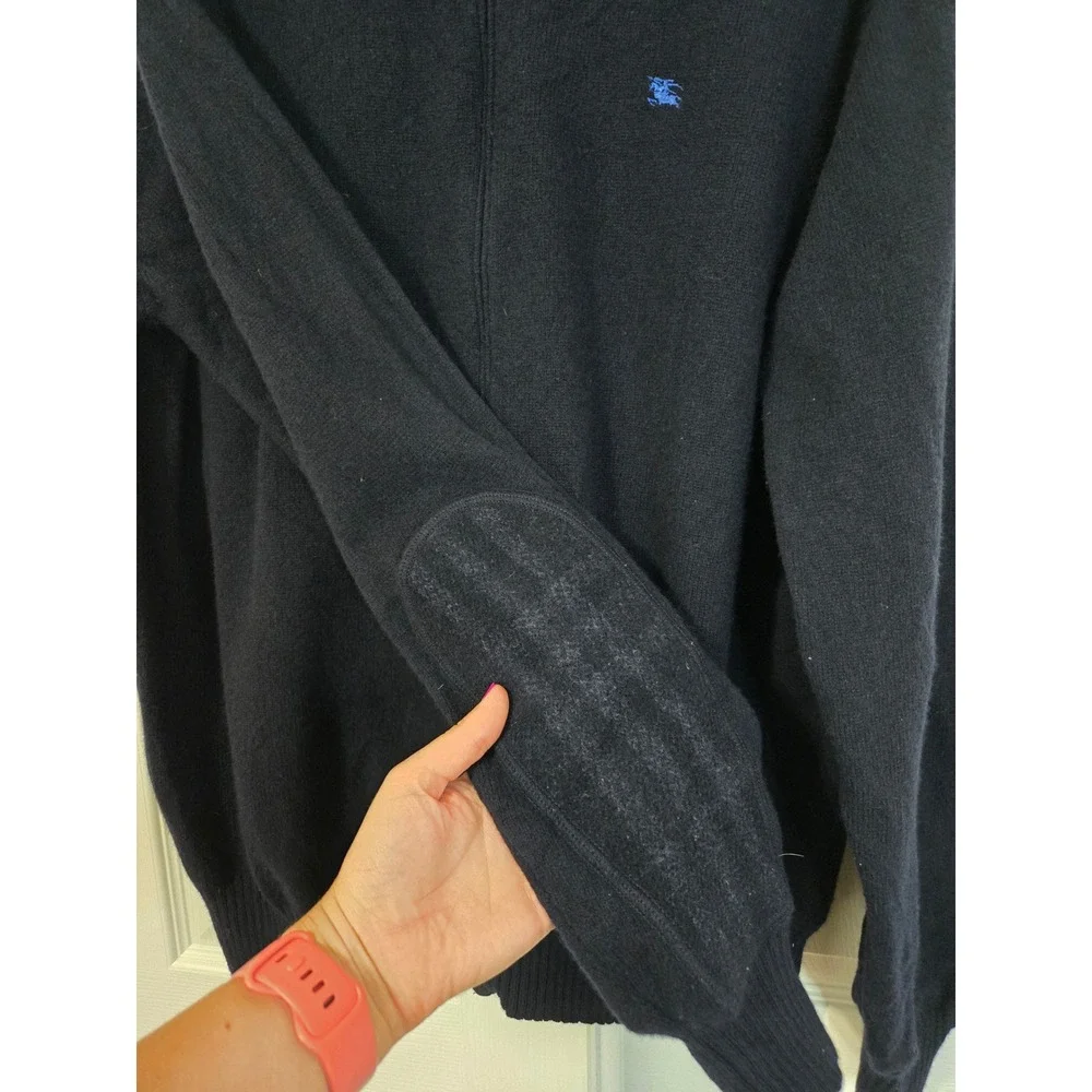 Burberry London Mens XL Full Zip Mock Neck Sweater Navy Blue 100% merino Wool